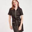 Robe droite ceinturée zippée noir femme