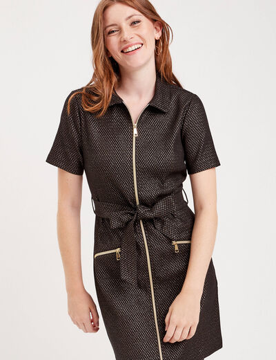 Robe droite ceinturée zippée noir femme