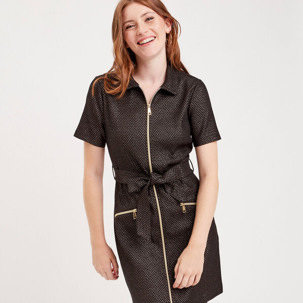 Robe droite ceinturée zippée noir femme