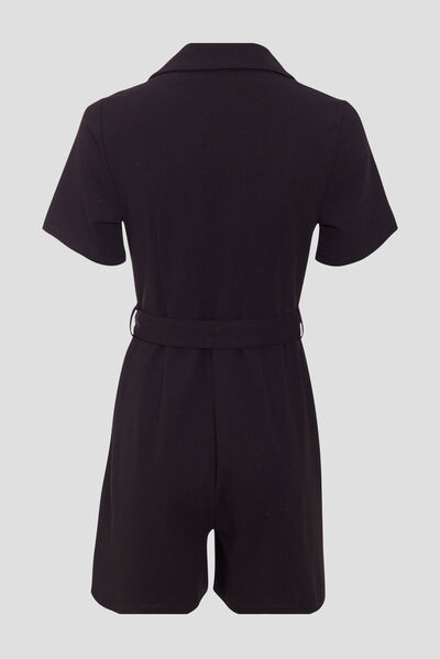 Combishort zippée ceinturée noir femme