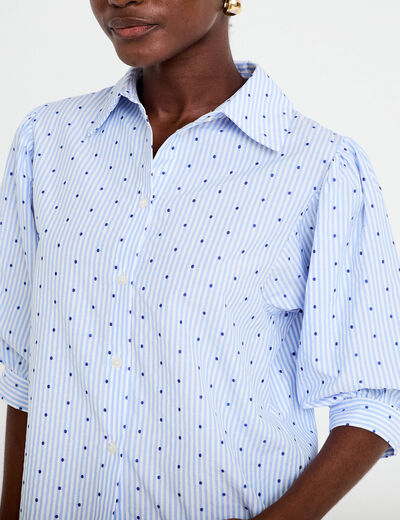 Chemise coupe ample manches 3/4 bleu femme