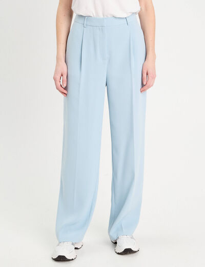 Pantalon large pinces bleu clair femme