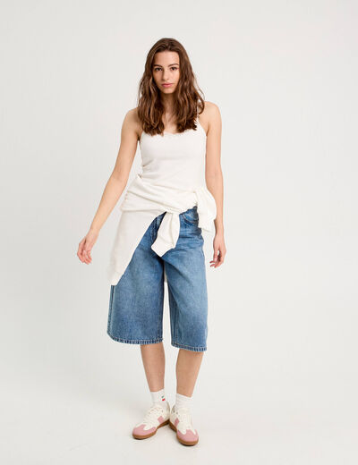 Bermuda large en jean denim double stone femme
