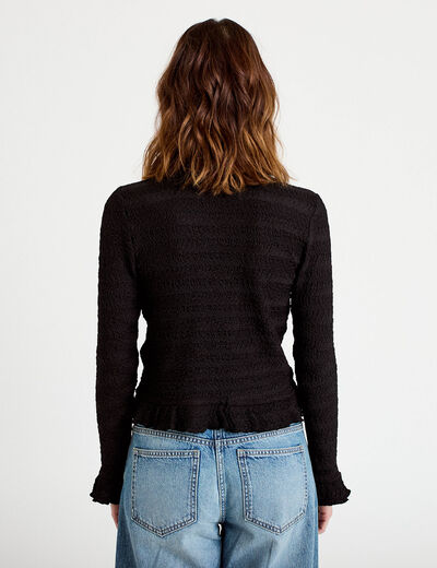 Gilet col rond manches longues noir femme