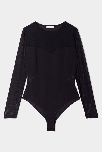 Body manches longues plumetis noir femme
