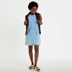 Robe courte &eacute;vas&eacute;e en jean sans manches bleu femme
