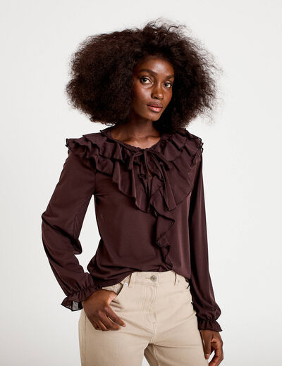 Blouse ample col v manches longues bordeaux femme