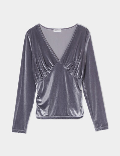 T-shirt velours cintré gris argent femme