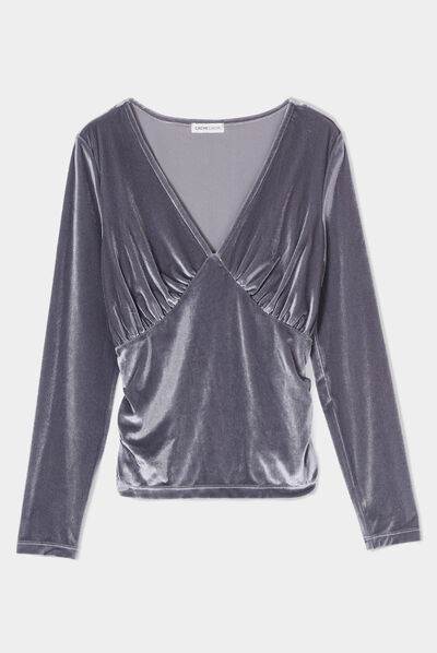 T-shirt velours cintré gris argent femme