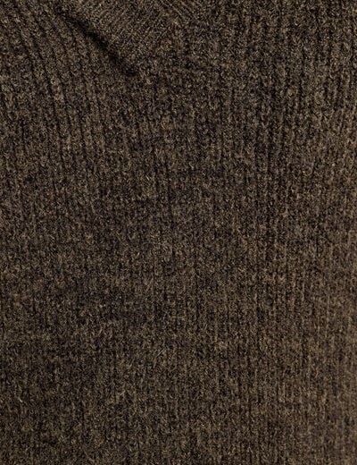 Pull avec col en V vert kaki femme