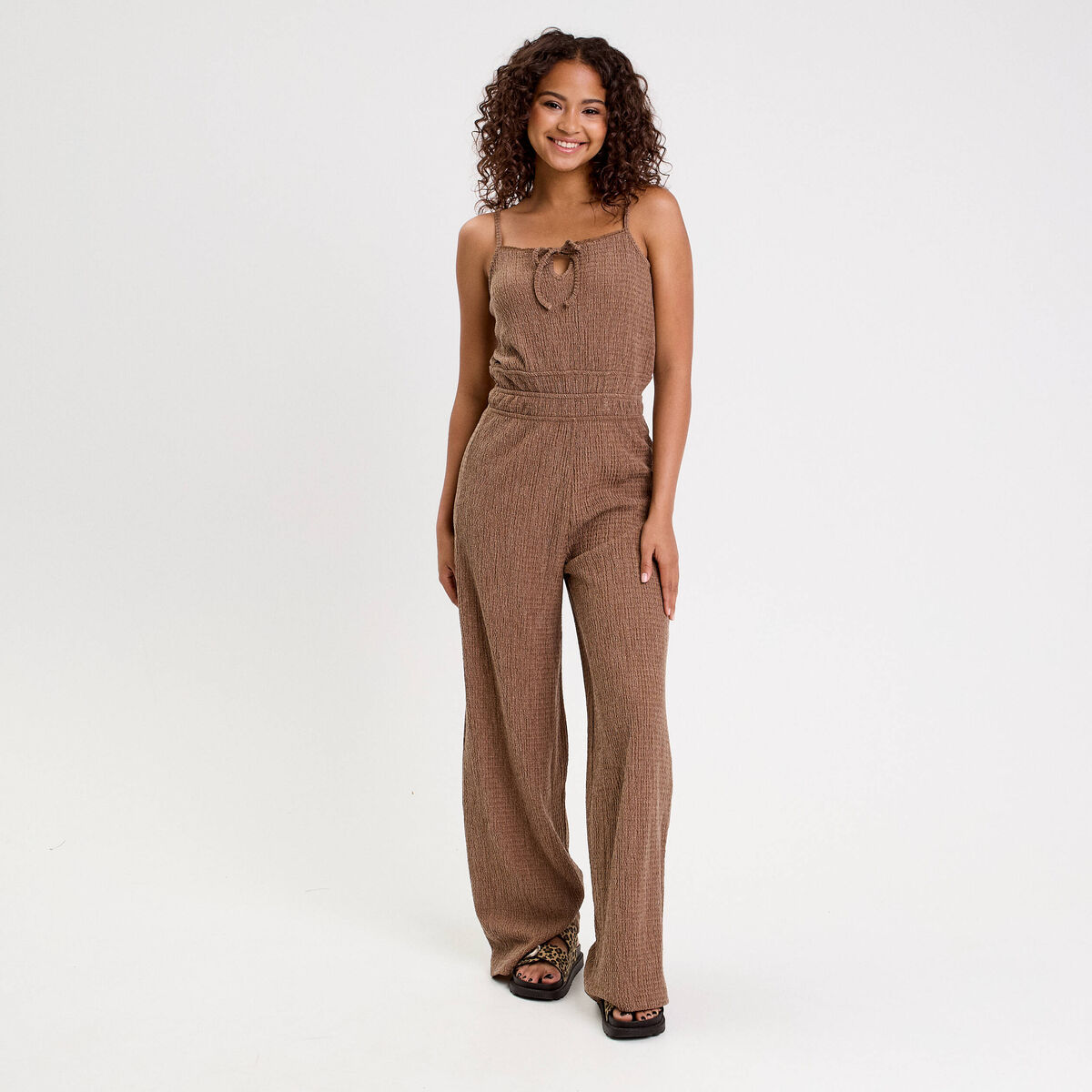 Combinaison large longue stretch marron femme