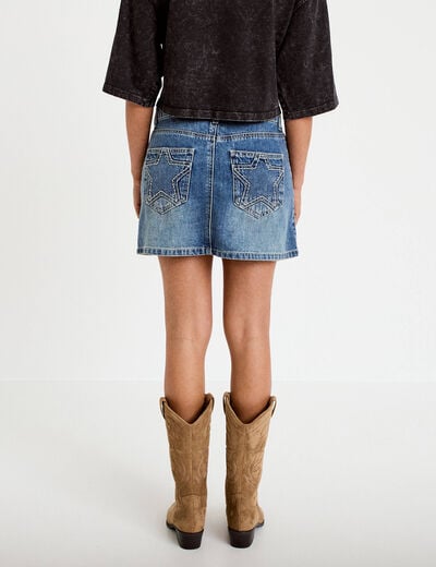 Jupe-short droite en jean denim double stone femme