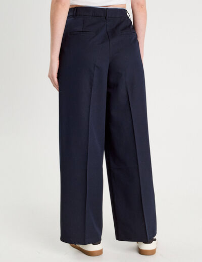 Pantalon large à pinces bleu marine femme