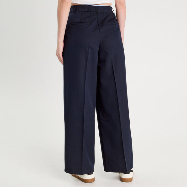Pantalon large à pinces bleu marine femme