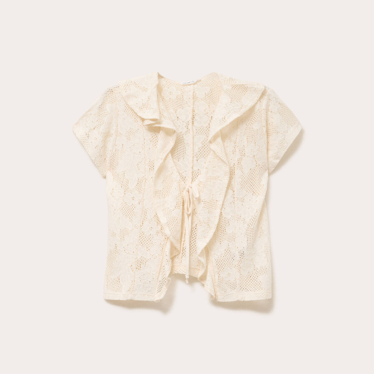 Blouse ajourée décolleté manches courtes ecru femme
