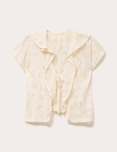 Blouse ajourée décolleté manches courtes ecru femme