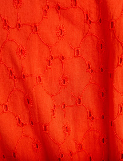 Robe courte &eacute;vas&eacute;e d&eacute;collet&eacute; brod&eacute;e orange fonc&eacute; femme