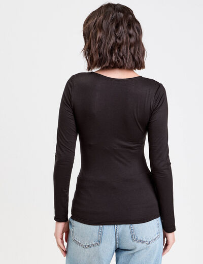 T-shirt thermique col en V plumetis noir femme