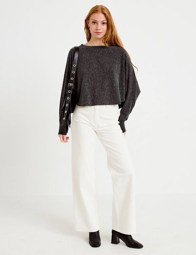 Cape boyfriend cropped col rond gris fonc&eacute; femme