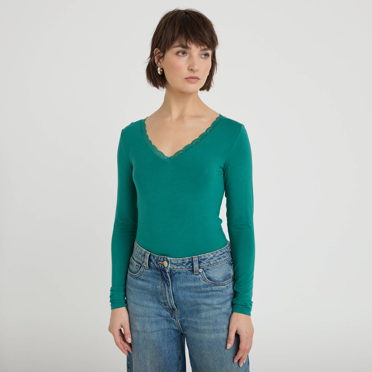 T-shirt manches longues vert &eacute;meraude femme
