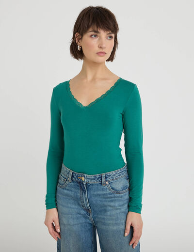 T-shirt Femme In Extenso - Gris Vert - Taille S - Manches Longues - Coton - Occasion TB