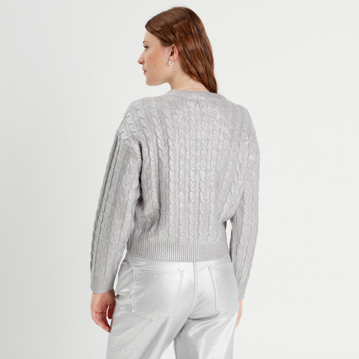 Pull manches longues gris argent femme