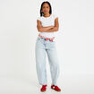 Jean barrel cropped taille standard denim bleach femme