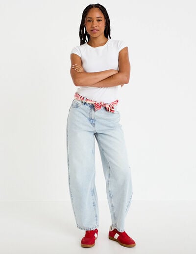 Jean barrel cropped taille standard denim bleach femme
