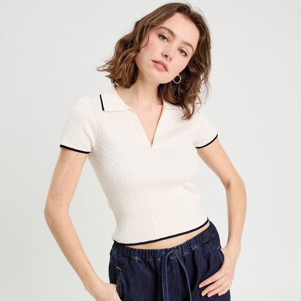 top col polo manches courtes blanc femme Top col polo manches courtes blanc femme