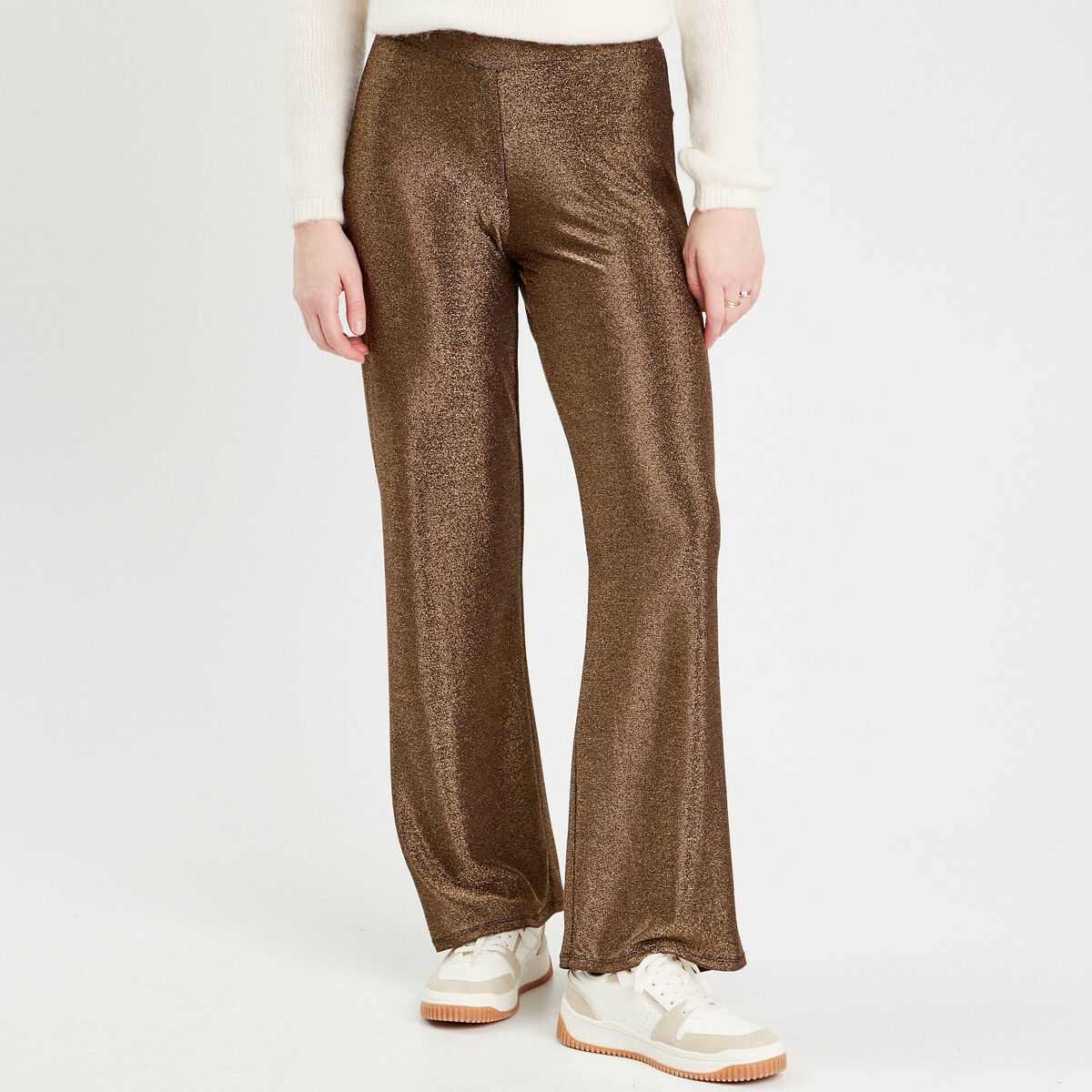 Pantalon large fils métallisés couleur or femme