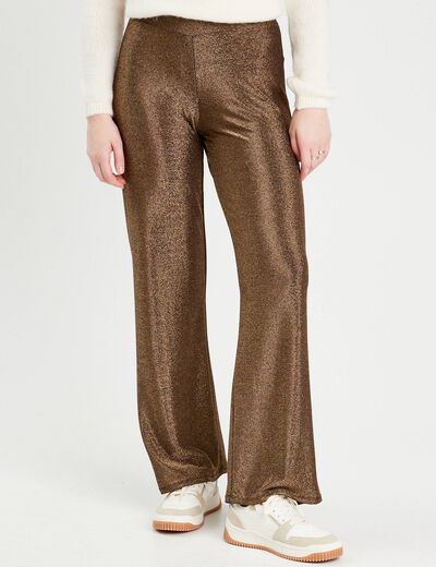 Pantalon large fils métallisés couleur or femme