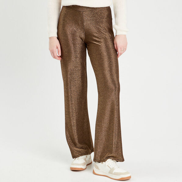 Pantalon large fils métallisés couleur or femme