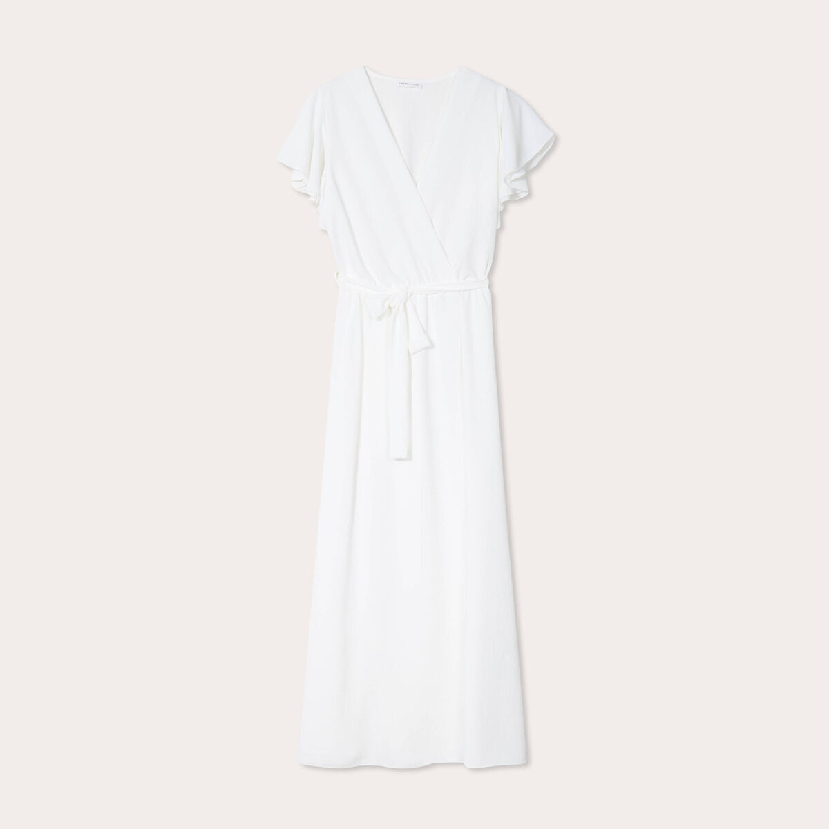 Robe longue évasée cache-coeur ecru femme