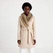 Manteau cintr&eacute; col ch&acirc;le manches longues beige femme