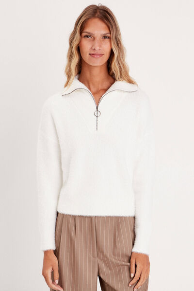Pull col camionneur ecru femme