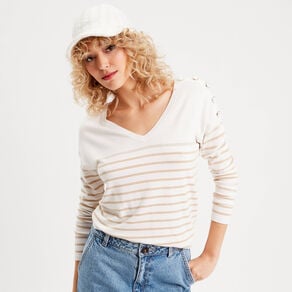 pull avec boutons beige femme Pull avec boutons beige femme