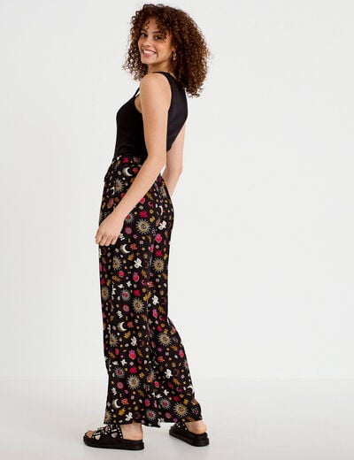 Pantalon large taille standard noir femme