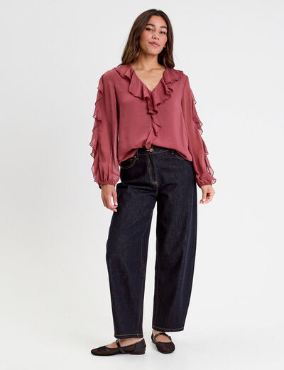Blouse col V manches longues vieux rose femme
