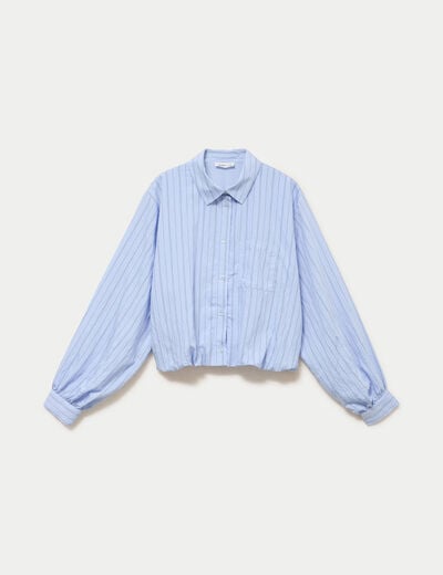 Chemise ample cropped effet boule bleu femme