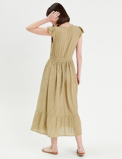 Robe longue évasée plumetis vert pastel femme