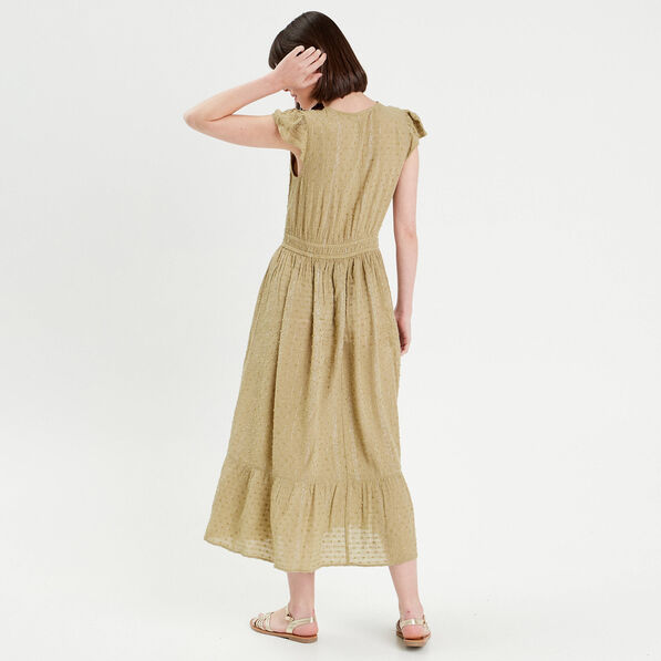 robe longue evasee plumetis vert pastel femme Robe longue évasée plumetis vert pastel femme