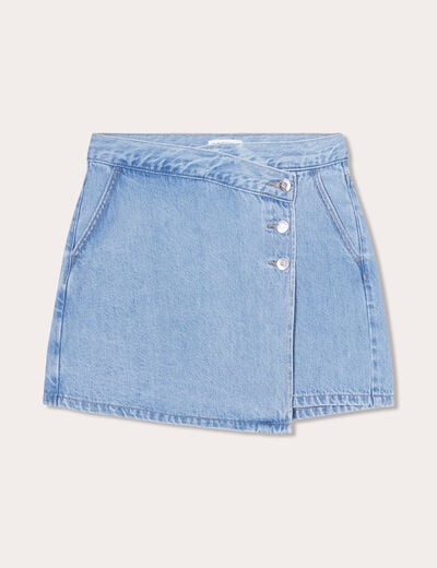 Jupe-short droite en jean denim double stone femme