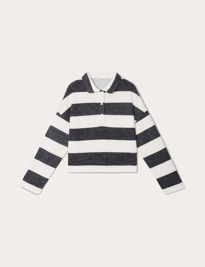 Sweat col polo manches longues gris femme