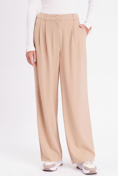 Pantalon city droit pinces sable femme