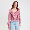 Blouse manches longues aspect dentelle vieux rose femme