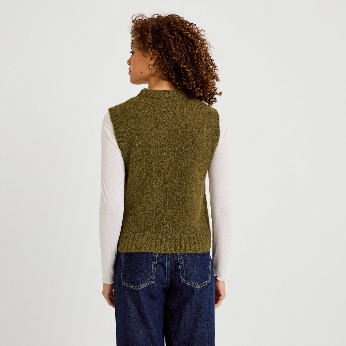 Pull sans manches vert kaki femme