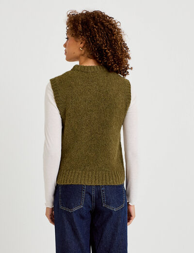 Pull sans manches vert kaki femme