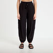Pantalon large taille haute pliss&eacute; noir femme