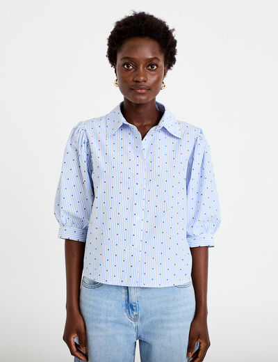 Chemise coupe ample manches 3/4 bleu femme