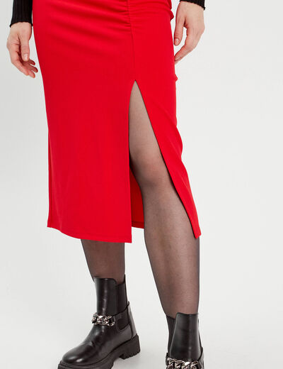 Robe longue ajustée fronces rouge femme